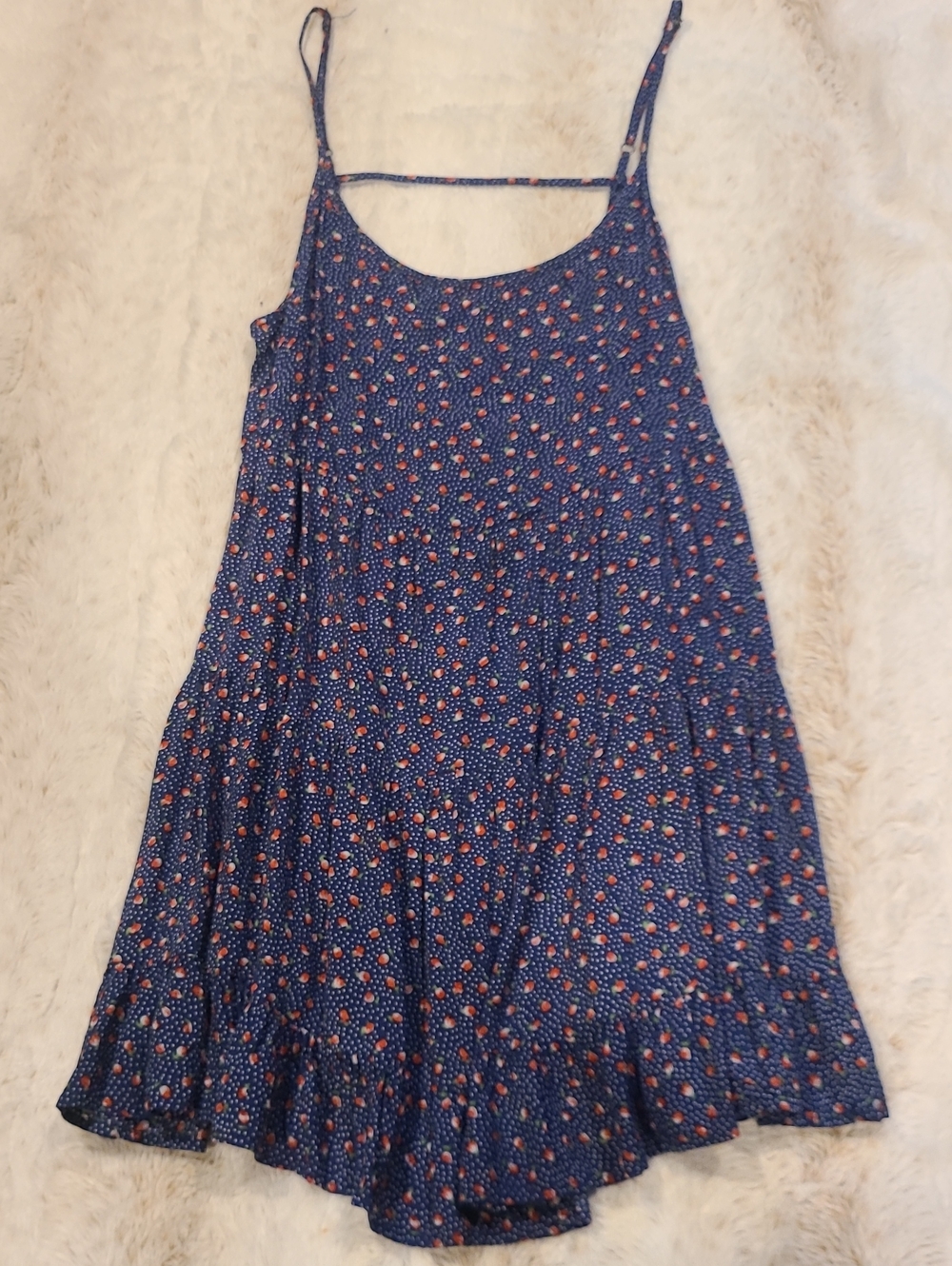 Passport Blue Floral Pokadot Spaghetti-Strap Dress with Red Accents